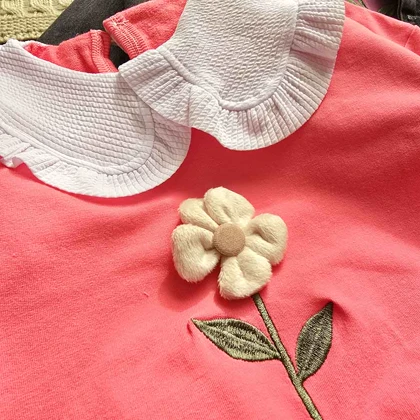 بلوز تک دخترانه گل برجسته