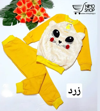 بلوز شلوار دخترانه پولیشی گلدوزی گربه