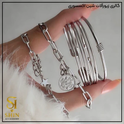 پک بنگل زنانه آبکاری نقره کد bz011