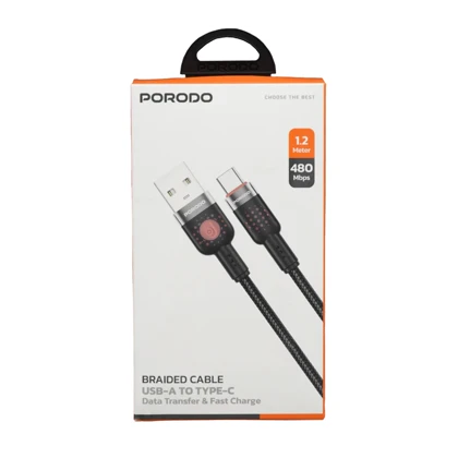 کابل تبدیل فست USB-A به Type-C پرودو مدل Braided Cable طول 1.2 متر