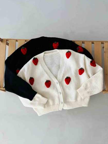 کاردیگان بافت زنانه توت فرنگی وارداتی - کد 942