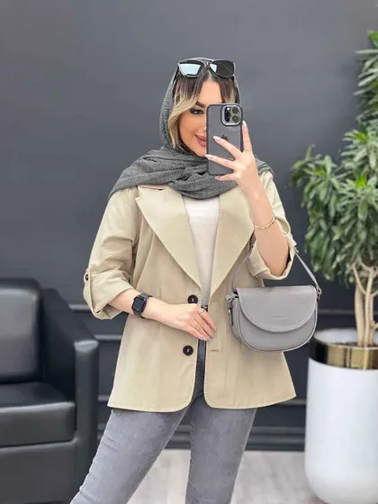 مانتو لینن دو دکمه جیب نما