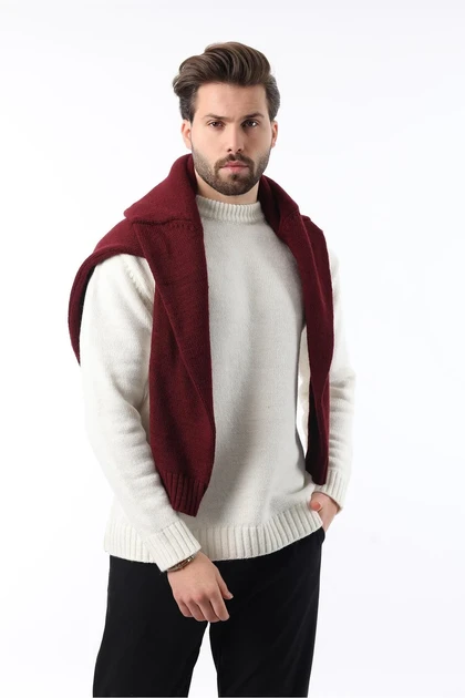 ژاکت بافتنی مردانه Ecru Crew Neck Overfit E7402