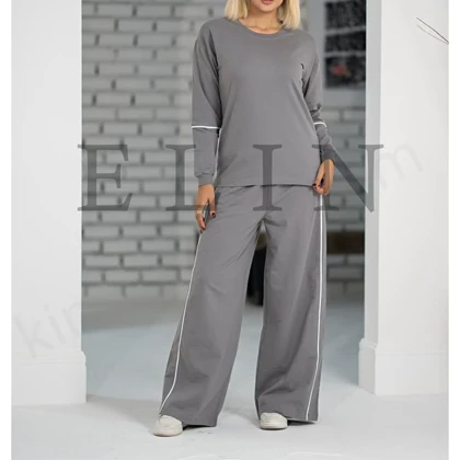 ست زنانه بلوز و شلوار بگ دورس طوسی