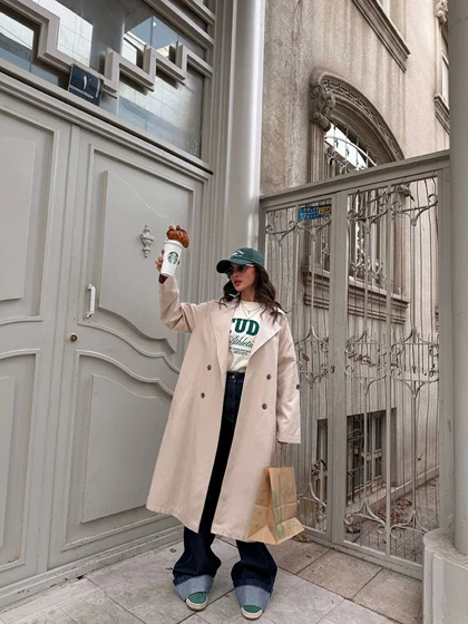 ترنچ کت استخوانی Stradivarius 221