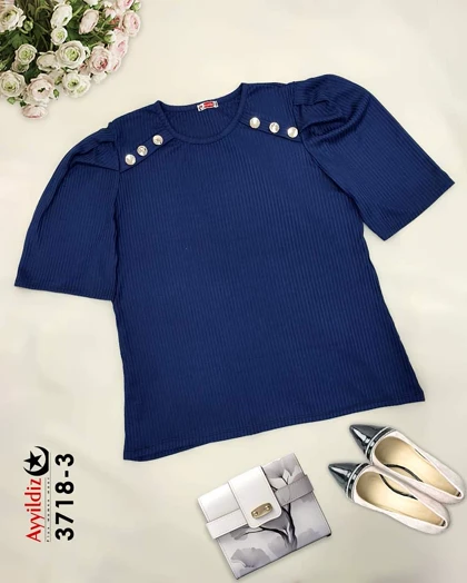بلوز آستین کوتاه زنانه سایز بزرگ کد 3718