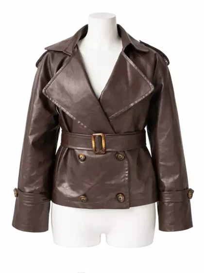 کت زنانه چرم یقه انگلیسی دبل برست نیوا (niva) سین استایل