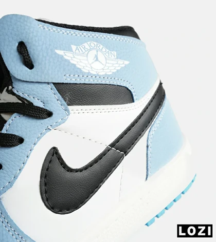 کفش کتانی ساق‌دار مردانه و زنانه مشکی سفید آبی NIKE jordan 1 مدل 7690