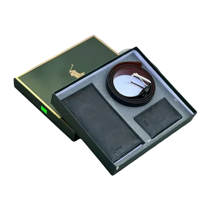 ست هدیه سه تکه مردانه چرمی پولو POLO LUXURY مدل PL293-3 (کیف پول، کمربند، جاکارتی)