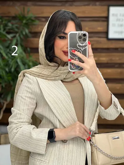 مانتو کتی راه راه چهاردکمه چوبی