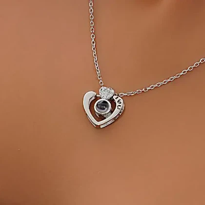 گردنبند نقره دوستت دارم به صد زبان طرح قلب
