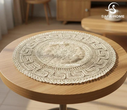 رومیزی عسلی گرد قیطان دوزی ورساچه کد 1 رنگبندی متنوع