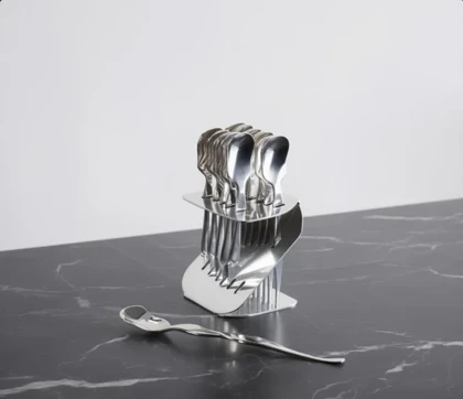 قاشق دسر خوری 12 عددی استند دار نقره ای