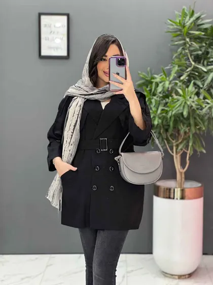 مانتو لینن شش دکمه کمربندی