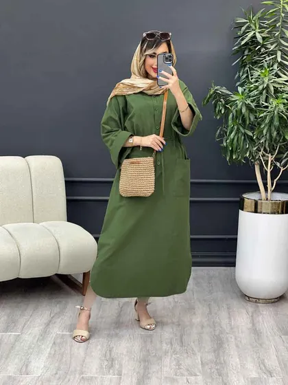 پیراهن بلند کمر گت تک جیب