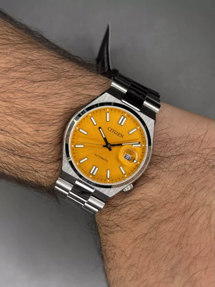 ساعت مچی سیتیزن سویوسا اتوماتیک بند سیلور صفحه زرد Citizen Tsuyosa