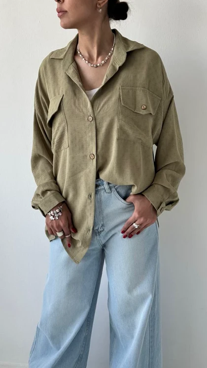 شومیز دکمه چوبی الیانا کد 500453