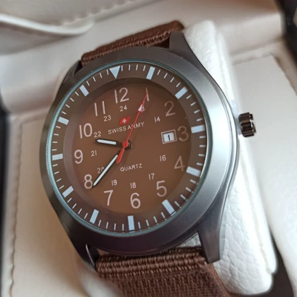 ساعت مچی مردانه سوییس آرمی خلبانی بند برزنت ناتو قهوه ای