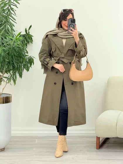 بارانی بلند ژیله پرچ دار ژونا