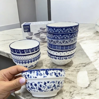 پیاله‌های آبی ده عددی دنی هوم مدل گل آبی میکس / BA61