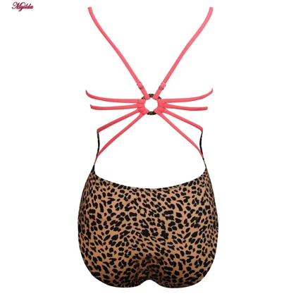 مایو زنانه رنگ قهوه ای مدل پشت بندی پلنگی پددار فیتن فرخ زادی کد 5289-217-2