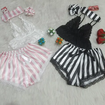 ست نیم‌تنه دانتل و شورت ساتن Sita کد 1436