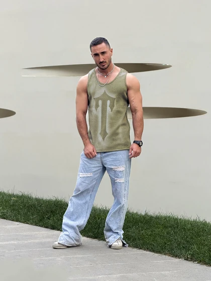 رکابی حلقه‌ای تنک تاپ سنگ شور سبز