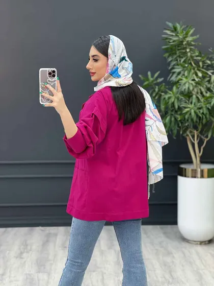 مانتو لینن چهار دکمه سرشونه ژیله دار