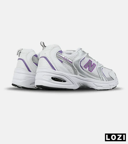 کفش کتانی زنانه و مردانه سفید طوسی بنفش NEW BALANCE 530 مدل 7669