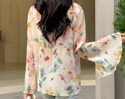 شومیز حریر طرح FLORAL برند SHEIN شین