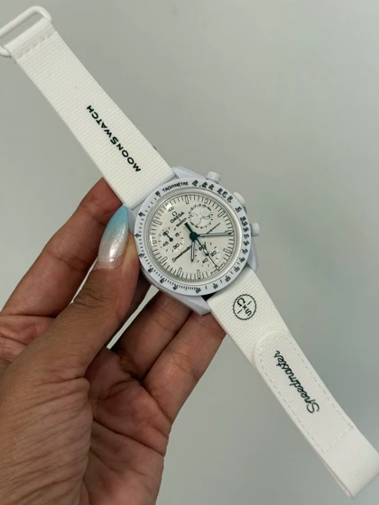 ساعت امگا سواچ ماه سفید نیو با بند رابر Omega Swatch to the Moon
