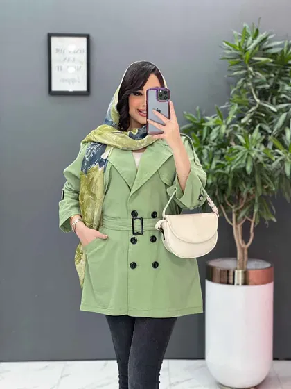 مانتو لینن شش دکمه کمربندی