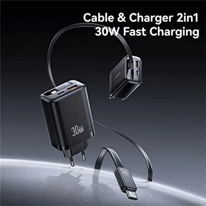 شارژر دیواری 30 وات Type-C و USB یوسامز با کابل تایپ سی CC296