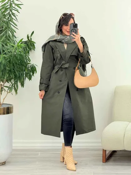 بارانی بلند ژیله پرچ دار ژونا