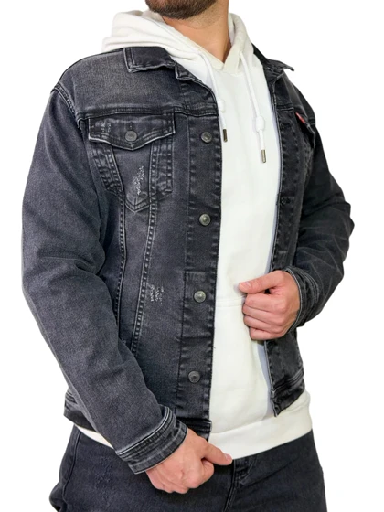 کت جین مردانه گرم بالا کاپشن رنگ ذغالی کد 0345