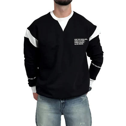 دورس مردانه پنبه مشکی سه نخ طرح یقه هفت