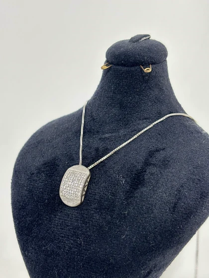 گردنبند نقره ایتالیایی زنانه پلاک مستطیل 1002