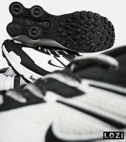 کفش کتانی مردانه سفید مشکی نایک NIKE x SUPREME shox ride 2