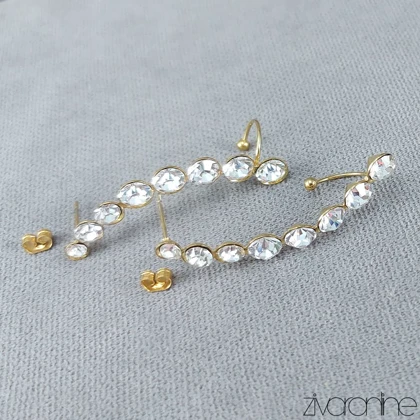 گوشواره مدل بلوتوثی نگین‌دار طلایی 20038