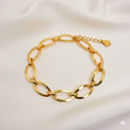 دستبند برند شین مدل «بیضی آینه‌ای» | با آبکاری طلای 24 عیار