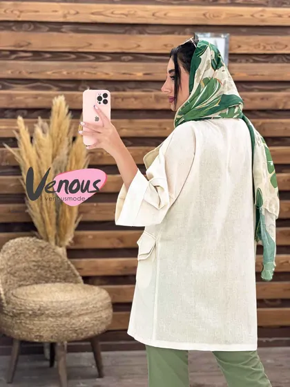 مانتو لینن چهاردکمه سرجیب دوبل