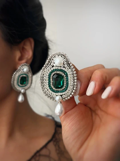 گوشواره جواهری دست ساز مرواریدی