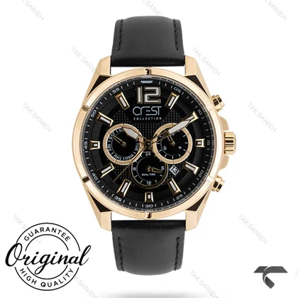 ساعت کرست مردانه 6270-4 صفحه مشکی بند مشکی Crest-10887-G
