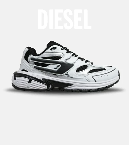 کفش کتانی مردانه سفید مشکی طوسی DIESEL S-SERENDIPITY SPORT مدل 5814