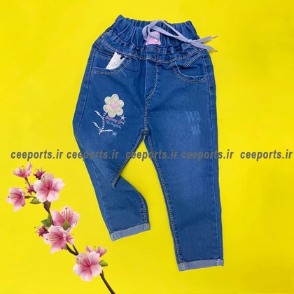 شلوارجین دخترانه بچه گانه طرح گل