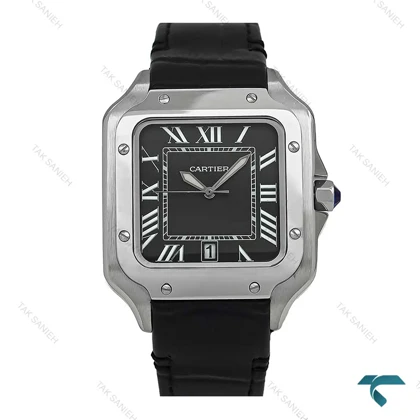 ساعت کارتیر Santos De Cartier مردانه سیلور مشکی بند چرم Cartier-7306-G