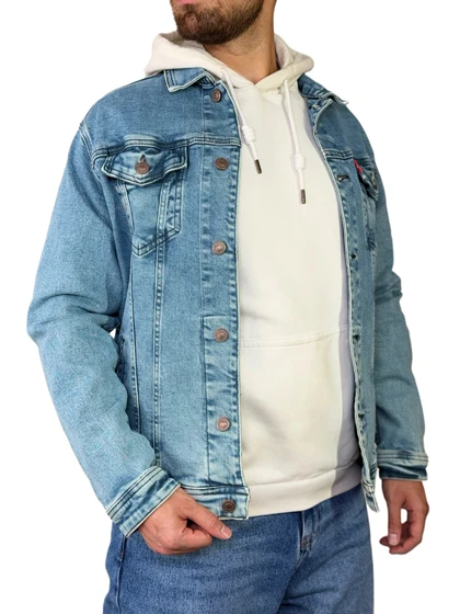 کت جین مردانه گرم بالا کاپشن رنگ آبی روشن کد 00345