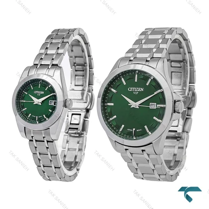 ساعت ست سیتیزن VIP نقره ای صفحه سبز Citizen-7039-S