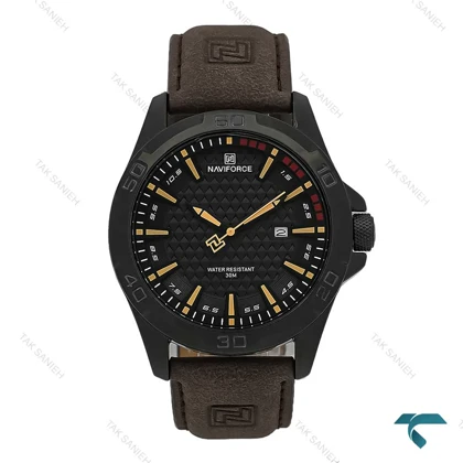 ساعت نیوی فورس مردانه NF8023 بند جیر قهوه ای صفحه مشکی NaviForce-7671-G