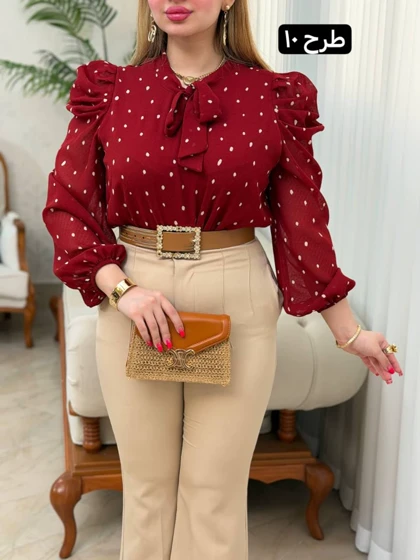 شومیز حریر آستین پف 3698